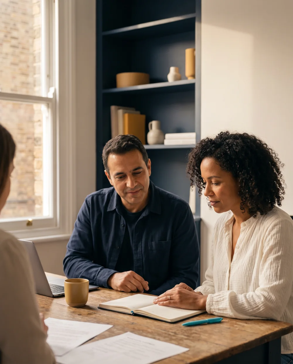 Empreendedores conversando com uma assessora sobre os próximos passos da empresa. Empreendedores conversando com uma assessora sobre os próximos passos da empresa.